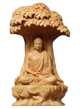 树下佛祖木雕参禅实木摆件佛陀
