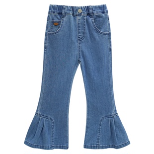 图图小象童装女童裤子春秋款2026新款儿童洋气牛仔中大童喇叭裤子