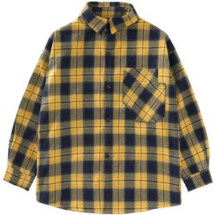 女大童长袖衬衫2026新款春秋装女孩初中生外套青少年格子宽松休闲