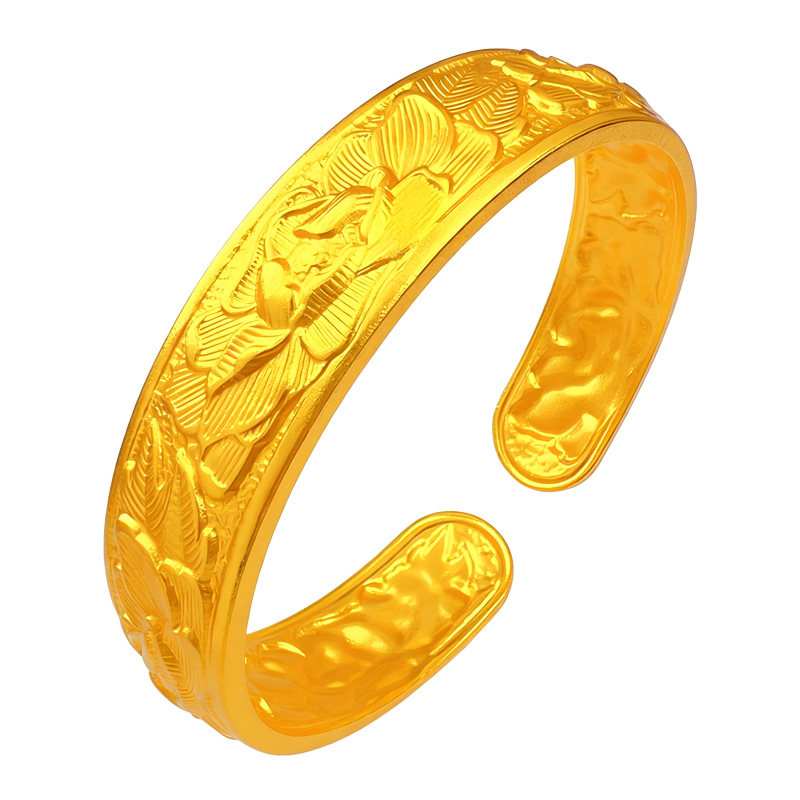 金店同款古法沙金牡丹花开口手镯