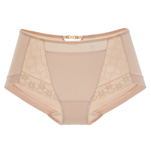 依曼丽女士内裤中腰平角裤蕾丝边舒适透气底裆提臀三角裤
