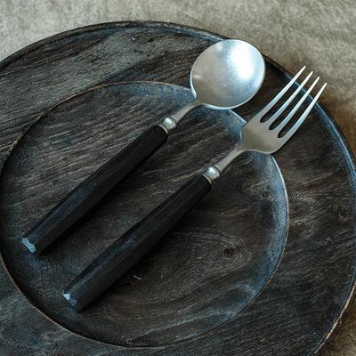 堂上燕手工黑檀木勺子长柄实木家用高档精致304不锈钢吃饭勺汤匙