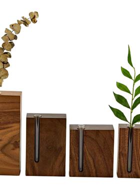 喜起黑胡桃实木插花器花瓶花插装饰水禅意花培桌面摆件木质器皿