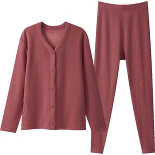 三枪暖绒棉保暖内衣男开襟加绒加厚秋衣秋裤套女护膝中老奶奶爸妈