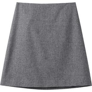 播羊毛呢格纹A字半身裙女冬季显瘦气质裙子DDR4BD5101