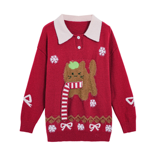 小草宽松定制韩系巨好看的polo领上衣秋冬大码胖mm小众不撞款毛衣