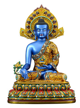 彩绘药师佛铜像桌面摆件