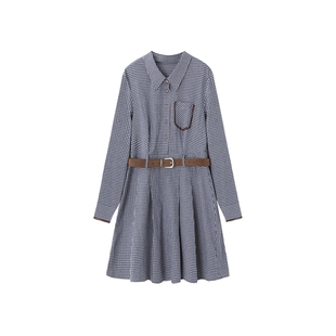 时然大码女装格纹衬衫连衣裙2026春季新款微胖mm正肩polo领复古裙