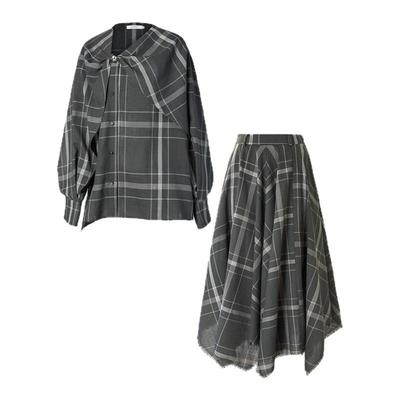 CELLO SONATA 2025秋季新款银珠斗篷上衣格子不规则半裙套装女士