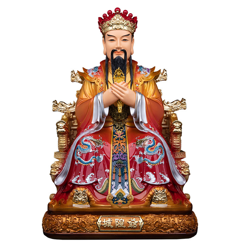 城隍爷神像树脂唐彩坐龙椅城隍庙城隍老爷家用小庙供奉神像摆件