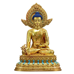 欧斯特彩珠镶嵌《药师佛》全鎏金精工《琉璃光如来》铜佛像摆件