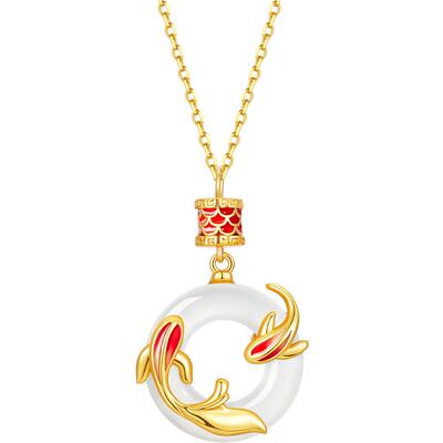 珍尚银锦鲤平安扣项链玉髓吊坠