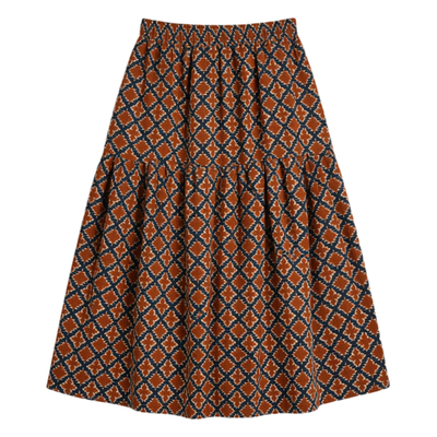 谭烟米印花灯芯绒半身裙秋冬松紧