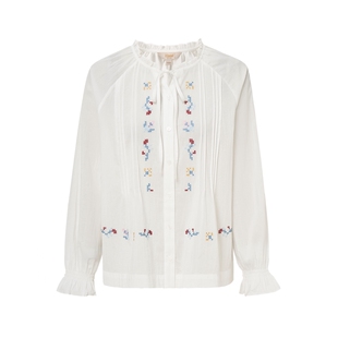 Eland衣恋衬衫女法式田园风木耳立领彩色绣花上衣2026春夏新款