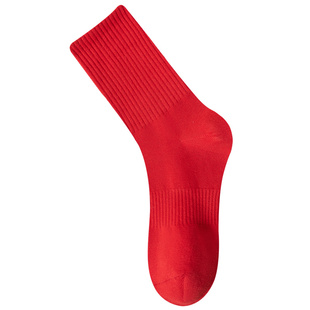 红袜子女款中筒袜本命年纯棉马年女秋冬季女士新年大红色无骨短袜