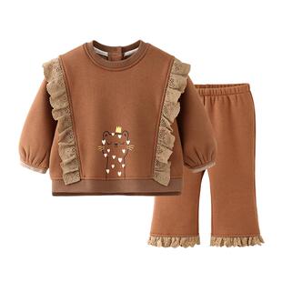 modomoma儿童卫衣套装女童2025新款秋装加绒上衣裤子宝宝衣服洋气