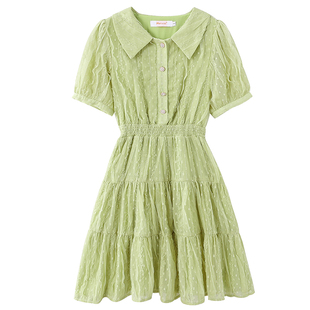 绿色网纱连衣裙女春装新款踏青初恋温柔茶歇仙气超仙森系飘逸裙子