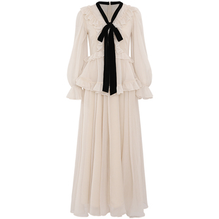 从那以后法式连衣裙长袖长裙高级感裙子白色礼服穿搭冬季伴娘裙女