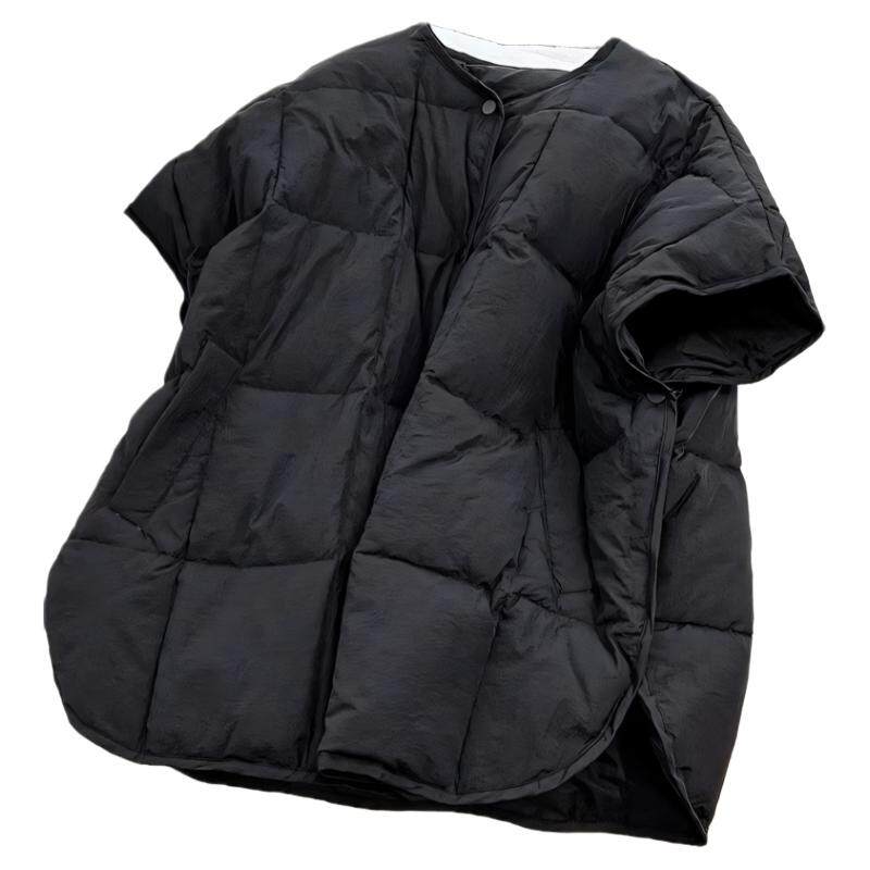 短袖羽绒服女双侧开叉背心