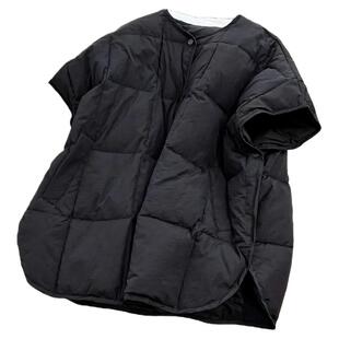 杭璐2024年新款短袖羽绒服女小众时尚双侧开叉中长款羽绒背心外套