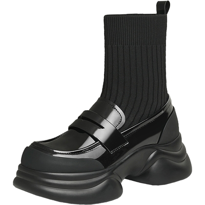 TATA他她厚底英伦靴子乐福鞋女鞋瘦瘦弹力袜靴加绒短靴CCJ02CZ5