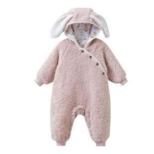 嫚熙婴儿连体衣麦粒绒宝宝冬装连身衣秋冬加绒加厚保暖外出服哈衣