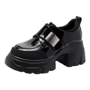 星期六厚底高跟乐福鞋女款新款春季增高黑色单鞋法式英伦风小皮鞋