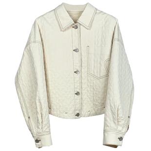 谜底牛仔短款棉服长袖2025年冬季新品翻领落肩短棉衣女254MF1614