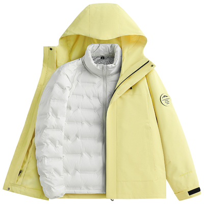 稻草人户外2025冬季女款冲锋衣羽绒内胆三合一可拆卸防风外套男士