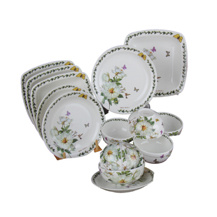 韩国玫瑰花卉系列厨房餐具套装18头礼盒装厚小饭碗中面碗圆盘方盘