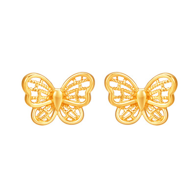 明牌珠宝黄金镂空蝴蝶耳钉