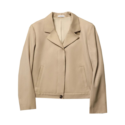 TANG TOWN 自制 率性干练 斜纹精纺羊毛混纺 平驳领西装短外套 女