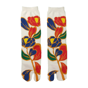 袜子铺子全女式脚趾袜sousou kaya款tabi分趾袜二指高筒红蓝提花