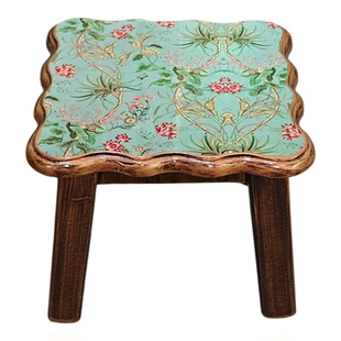 美式复古家用矮凳欧式实木方凳田园小板凳儿童换鞋凳新品20厘米高