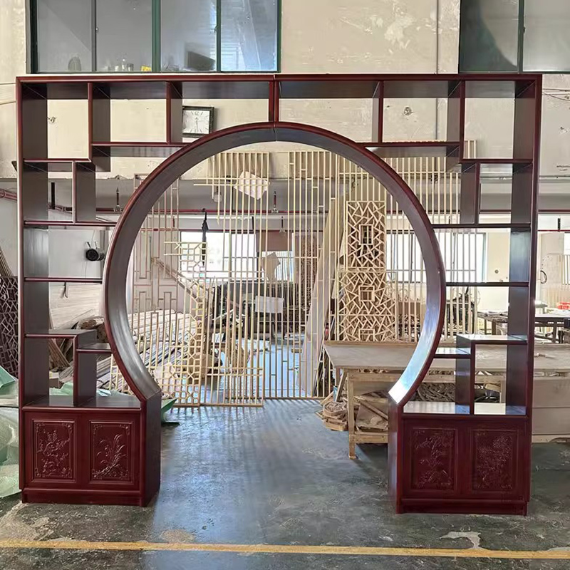 月洞门中式隔断博古架拱门仿古实木月亮门花格客厅玄关门新中式