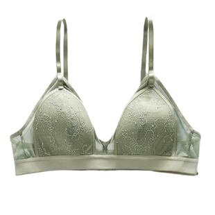 法式真丝中小胸文胸桑蚕丝内里三角杯胸罩不凸点透气薄款bralette