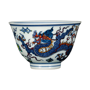 钟家窑主人杯茶杯景德镇柴窑青花斗彩描金龙纹撇口小单杯高档茶器