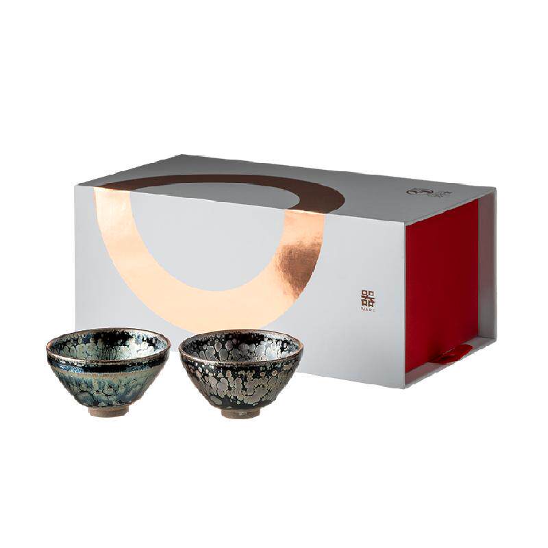 万仟堂金银油滴建盏一对茶杯