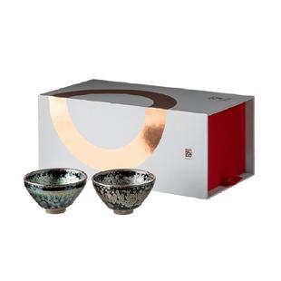 万仟堂建盏茶杯个人专用主人茶杯一对高端功夫茶杯金银油滴建盏