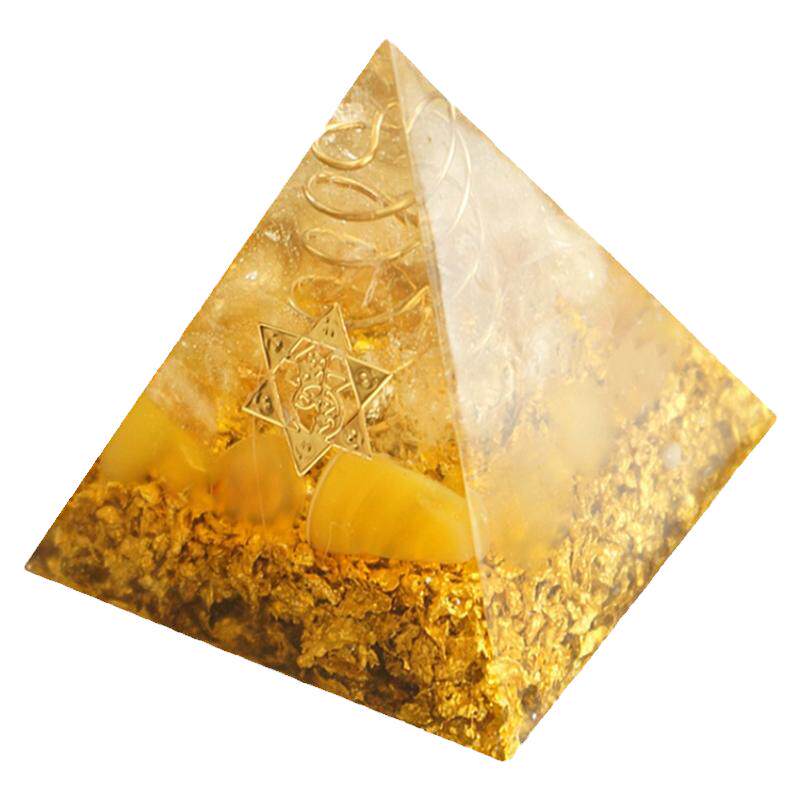 招财摆件聚财黄水晶金字塔摆件