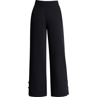 国风盘扣九分直筒裤女春夏女裤高腰后腰松紧显瘦垂感裤子妈妈裤