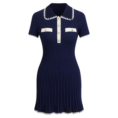 CIDER撞色镶边翻领针织短款针织连衣裙女装114660372