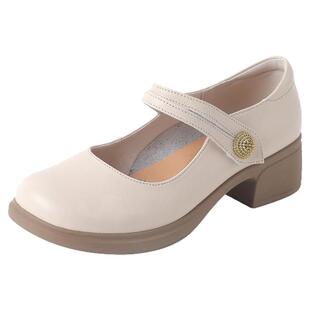 真皮软底粗跟玛丽珍女鞋2026新款春夏不累脚妈妈鞋百搭浅口单鞋子