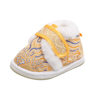 宝宝手工棉鞋冬男童汉服鞋1-4岁软底防滑新年周岁鞋男宝宝唐装鞋