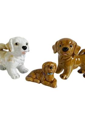 陶瓷黄狗生肖狗摆件中式玄关家居工艺品白金艺术装饰品落地简约