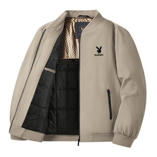 花花公子立领夹克男外套春秋冬款行政商务休闲免烫上衣羽绒棉夹克