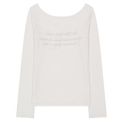 ILLIGO 26春新品极简风字母印花船领露肩长袖T恤韩国代购