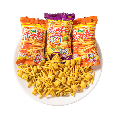 爱尚咪咪虾条蟹味粒三合一虾味小包装薯条网红小零食休闲小吃食品