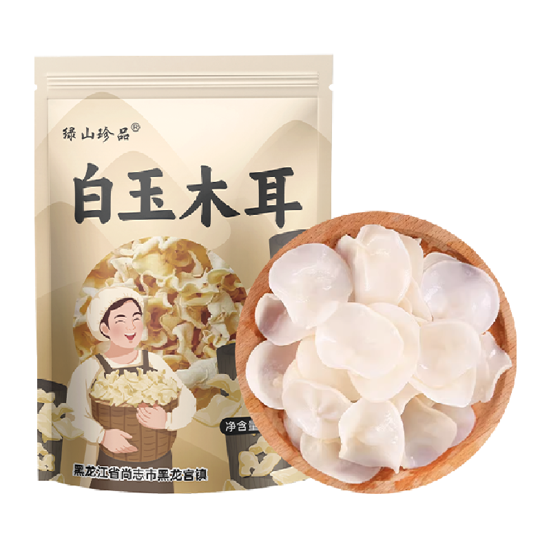 绿山珍品白玉木耳辣椒炒肉东北木耳100g/袋