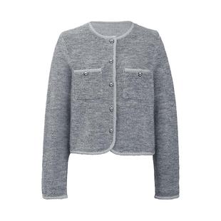 IAmMIX27秋冬圆领针织开衫女短款小香风软糯羊毛混纺灰色毛衣外套